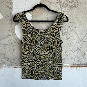 Vintage Pleated‎ Crinkle Tank 90s Carina Abstract Swirl Art Print Micropleat Top